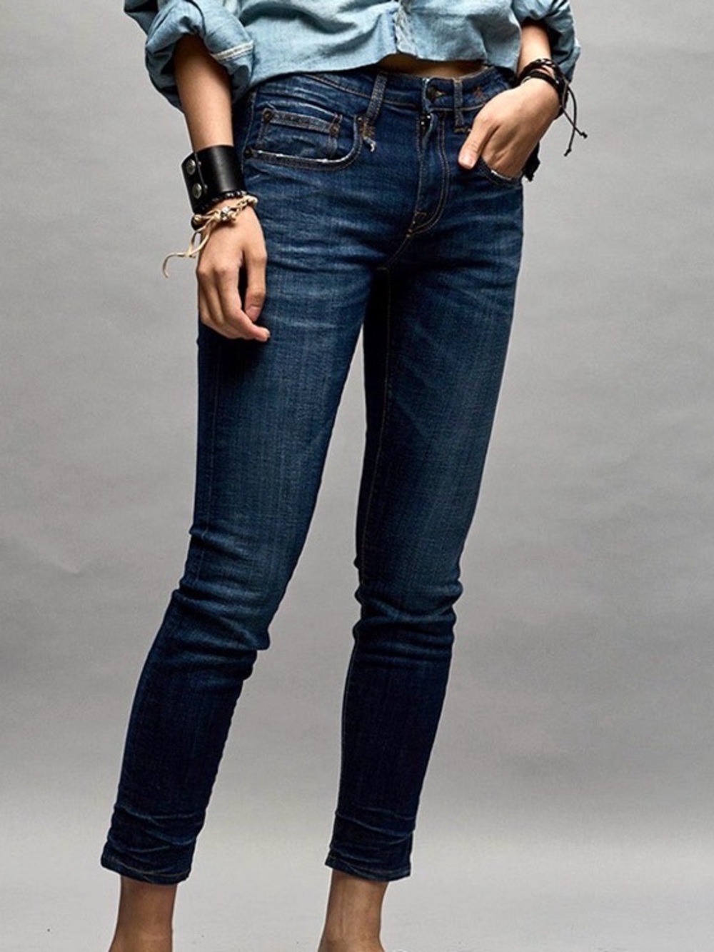 R13 Deep Indigo Cropped Skinny Jeans
